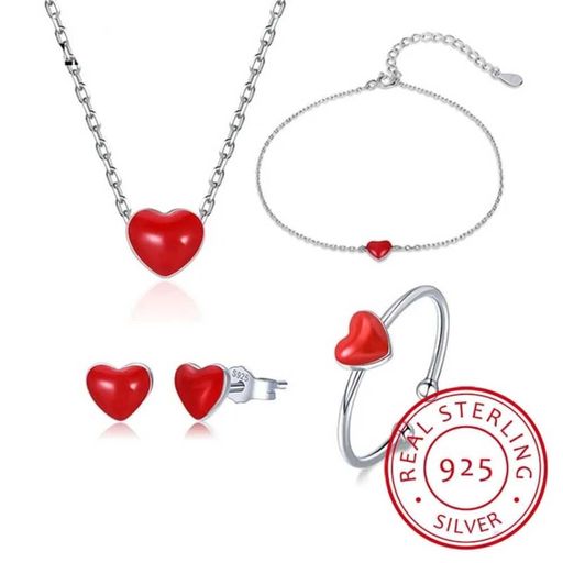 Set Conjunto de Plata 925 Collar Pulsera Aretes y Anillo Mod Love |  plazaVea - plazaVea