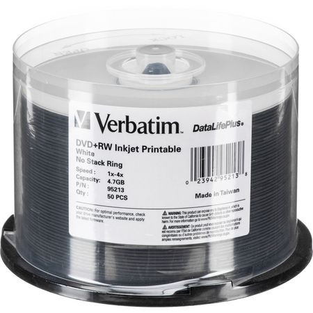 Discos Dvd+Rw Verbatim Datalifeplus de 4.7Gb y 4X Paquete de 50 Color Blanco