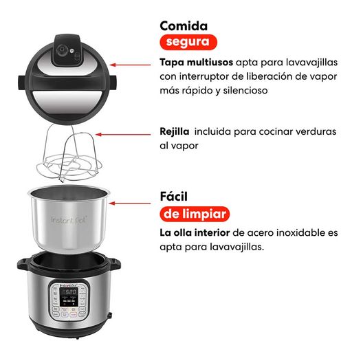 Olla Multifuncional INSTANT POT 3L Duo Mini Gris con Negro - Oechsle