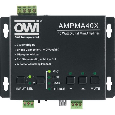 Amplificador Digital Mini de 40 Vatios Owi Inc. Ampma40X con Mezclador de Micrófono Y Ecualizador