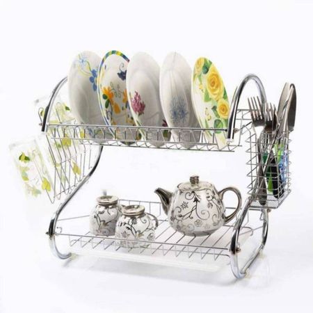 Organizador de Platos Multifuncional 2Niveles Cromado Rack Escurridor Silver