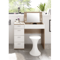 Tocador Práctico 4 cajones + espejo Liverpool color Blanco/Macadamia TU MESITA