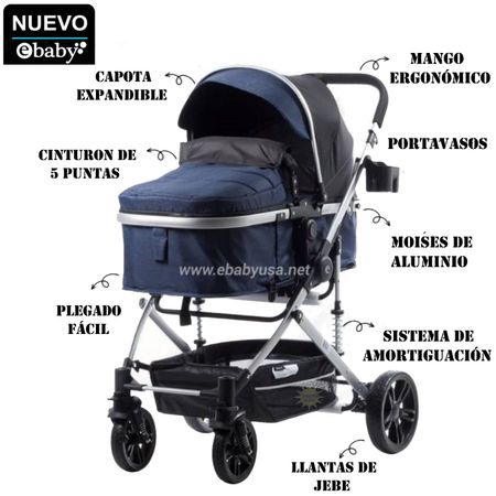 Coche Cuna Moisés de Lujo Bigi Azul