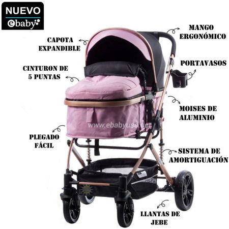 Coche Cuna Moisés de Lujo Bigi Rosado