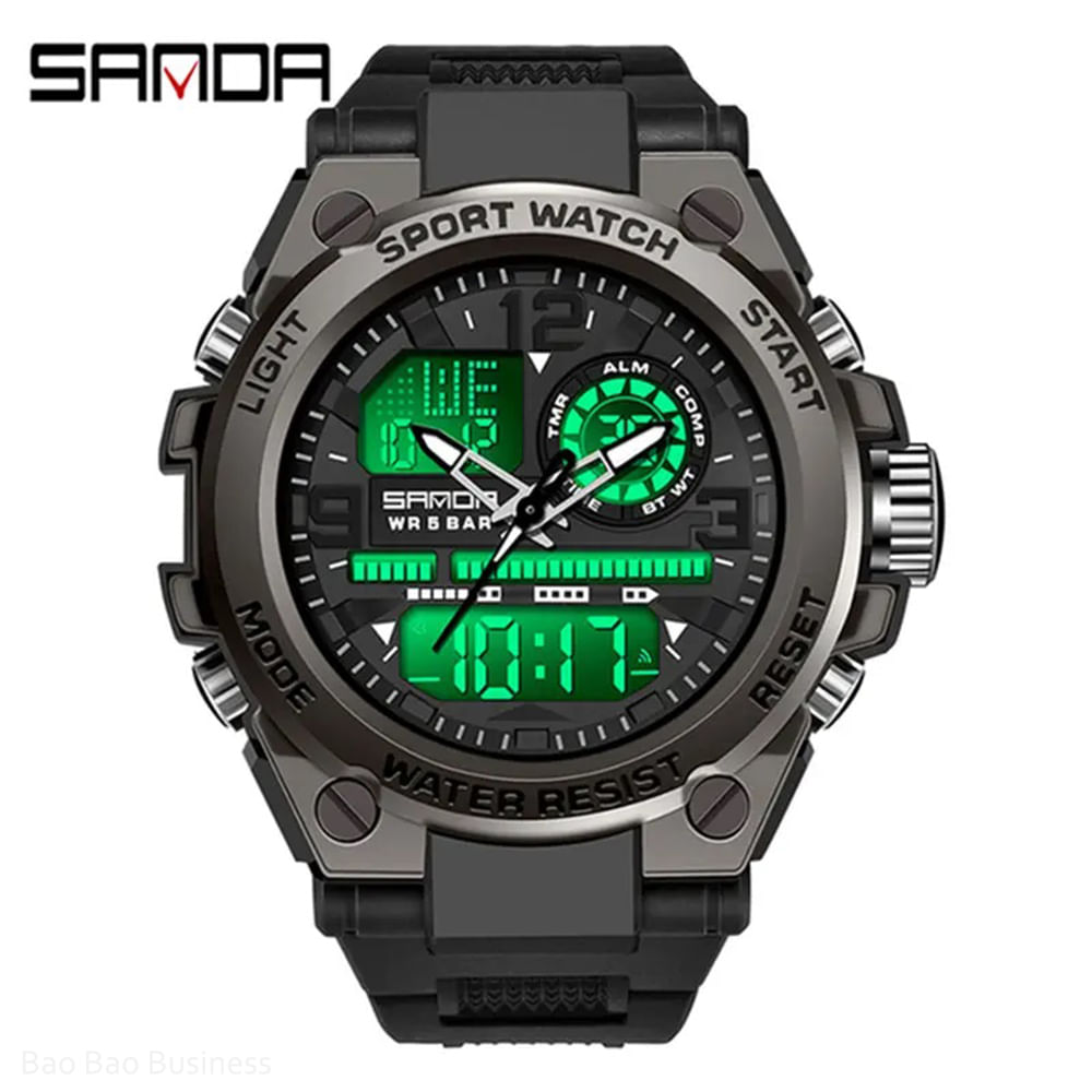 Reloj Hombre Deportivo Análogo Digital con Cronógrafo Sanda 6024 - Negro