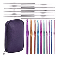 Agujas Crochet Tejido Set 22 Piezas Acero Inoxidable Durable Estuche de Cuerina Todas Las Medidas