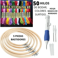 Set Bordado 5 Bastidores Mas Aguja Mágica con 50 Hilos de Bordar
