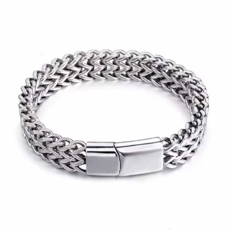 Brazalete Pulsera de Titanio Doble Capa Para Hombre Plata x 21cm