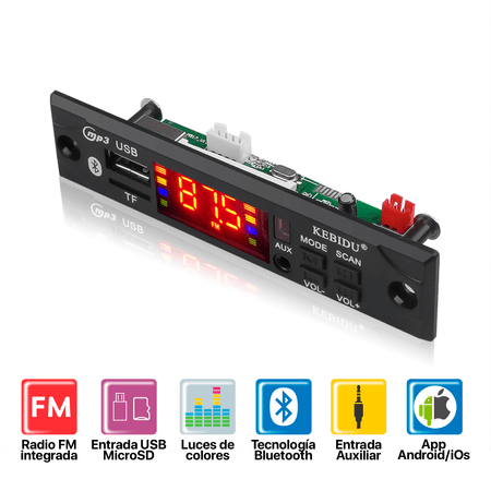 Panel Rectangular Lector Audio Bluetooh Fm Mp3 Auxiliar mas APP