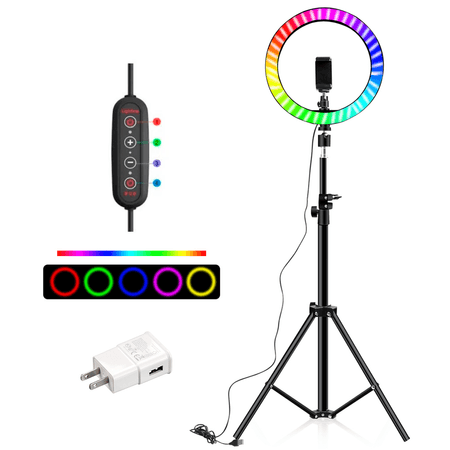 Aro De Luz Rgb 30cm para TikTok Redes Trípode 210cm Cargador