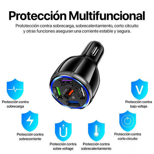 5 puertos cargador de coche rápido usb qc3.0 cargador de teléfono