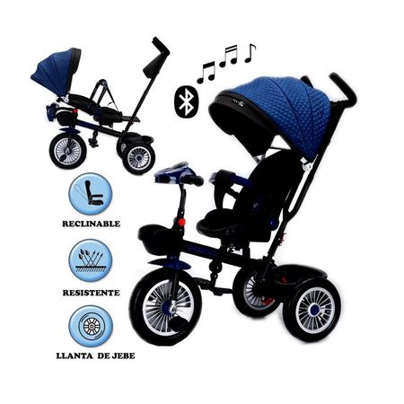 Triciclo Reclinable Completo Musical y Bluetooth Katar Azul