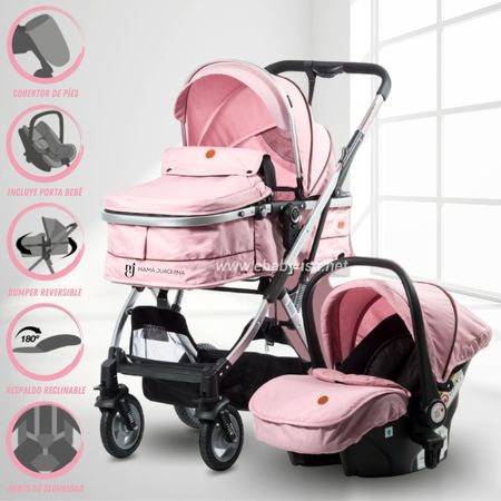 Coche Cuna Travel System Ebaby Ronda Plus con Porta bebé Rosado