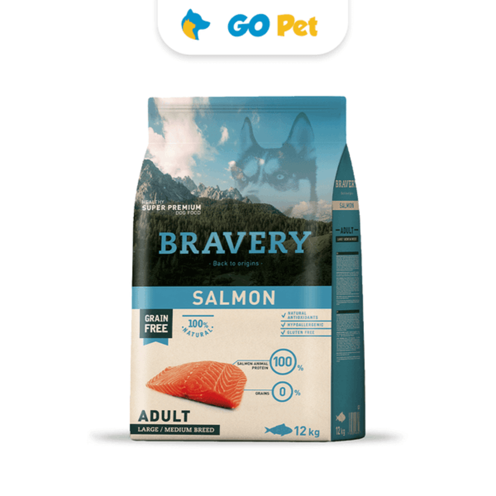 Bravery Salmon Adult Large/Medium Breeds  Adulto Salmón Raza Mediana/Grande 12 kg