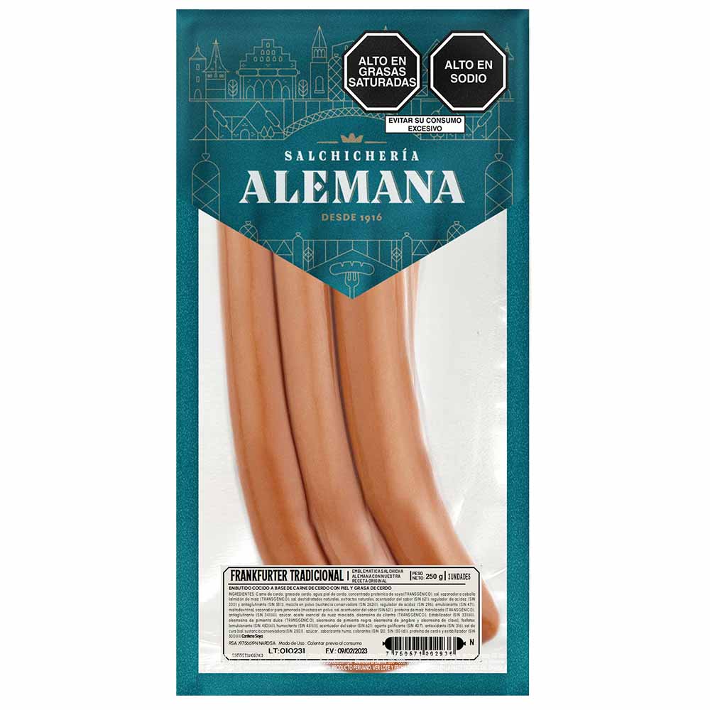 Frankfurter Tradicional SALCHICHERÍA ALEMANA Paquete 250g