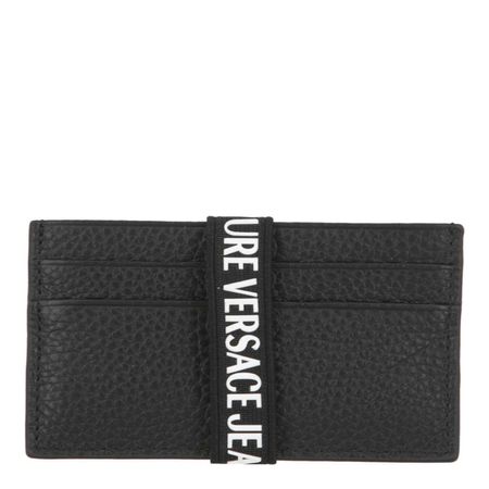 Tarjetero de cuero con correa con el logotipo de Versace Jeans para hombre en negro
