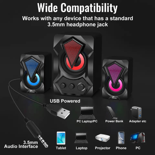 Mini Parlante RGB USB Para PC Computadora Laptop Multimedia Teléfono SEISA