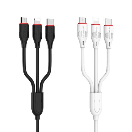 Cable De Carga 3 En 1 Lighting, Tipo C Y Micro Usb Negro / Blanco