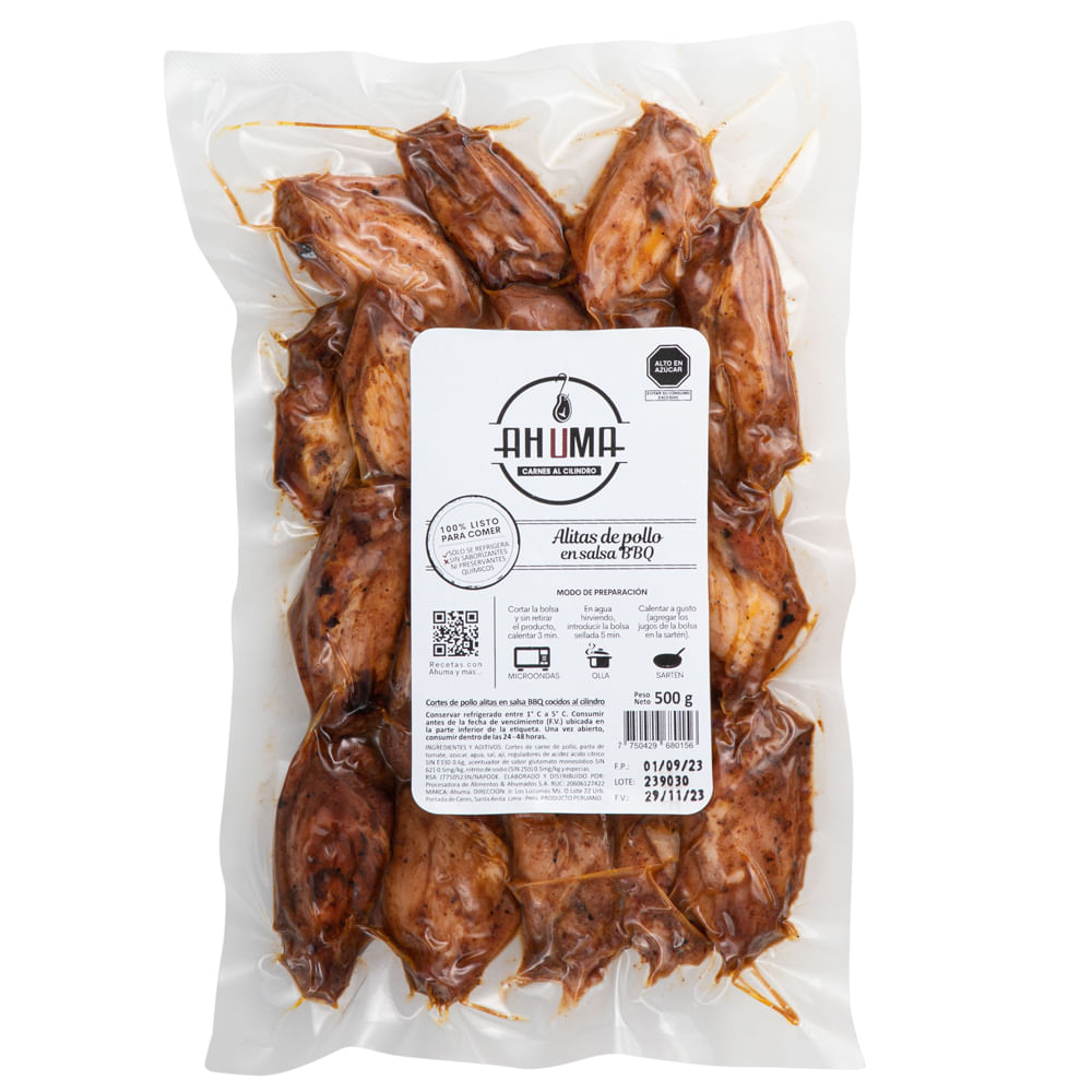 Alitas de Pollo AHUMA en Salsa BBQ Bolsa 500g