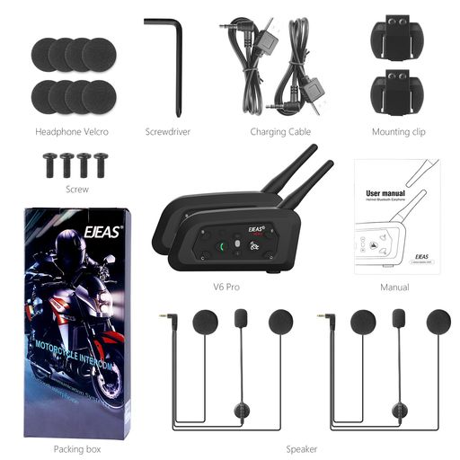 Intercomunicador Bluetooth Auricular Ejeas 2 Pcs V6 Pro Intercomunicador  Casco De Motocicleta