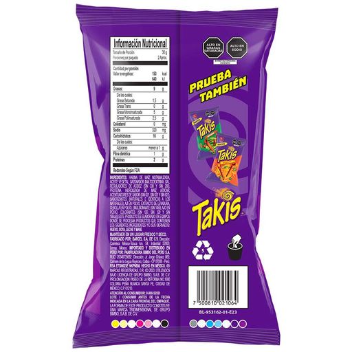 etiqueta nutricional de takis