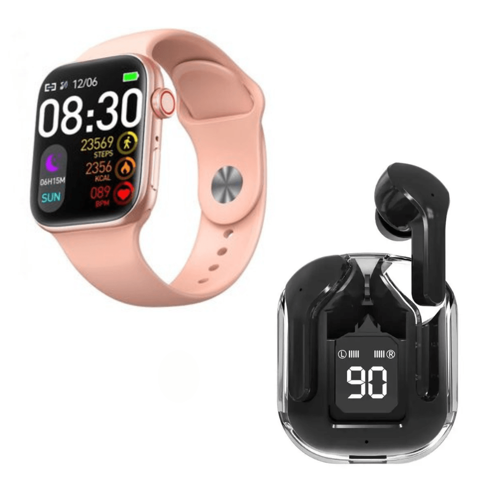 Pack Smartwatch T900 Pro Max L Rosado y Audífonos Air 31 Negro