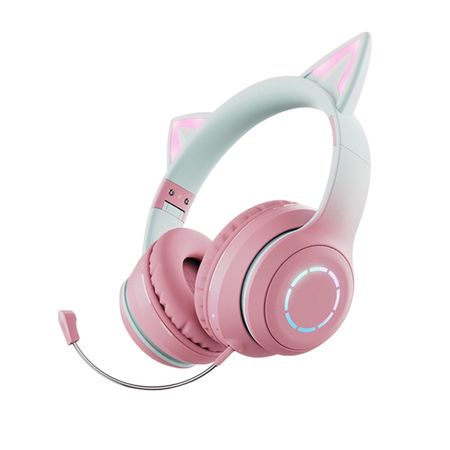 Auriculares De Oído Auriculares Para Juegos Gato Brillante Con Luces De Colores Rosa Verde