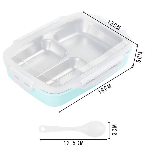 Lonchera de Alimentos 3 Divisiones + Cubiertos 1500 ML - CELESTE S/M