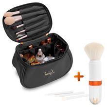 Neceser Maquillaje Cuero PU YJ4 BL Y Set 4 Brochas+Stickers U93 CR - Promart