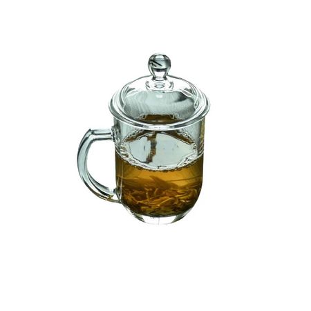 Taza de Té de vidrio transparente con asa y con tapa