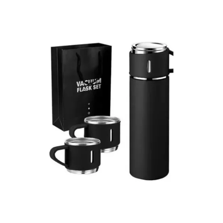 Set Termo Para Agua Caliente/fría + 3 Tazas de 500 ml - Negro