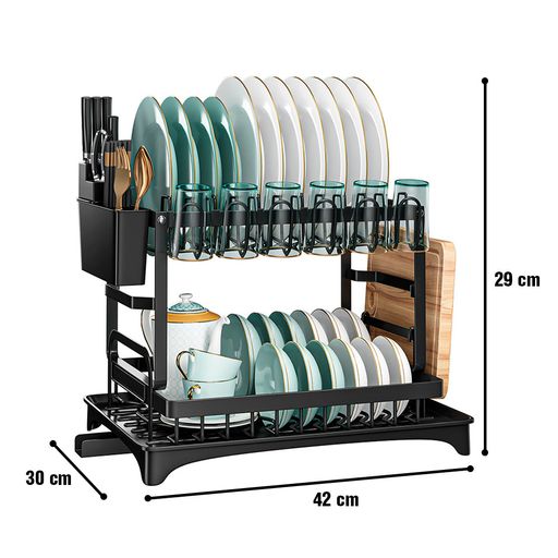 Escurridor de platos de cocina, de 3 niveles, organizador de platos para el  hogar, escurridor de cubiertos con tapa desmontable, bandeja de goteo