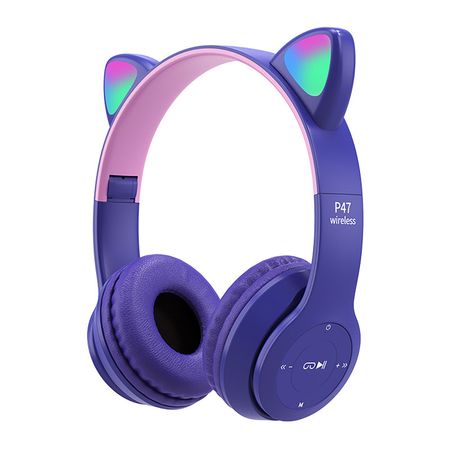 Auriculares Bluetooth P47M Orejas De Gato Auriculares Luminosos Dibujos Animados Púrpura