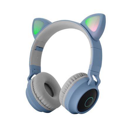 Auriculares De Oído Gato Que Brilla 7 Luces De Respiración De Color Azul Gris