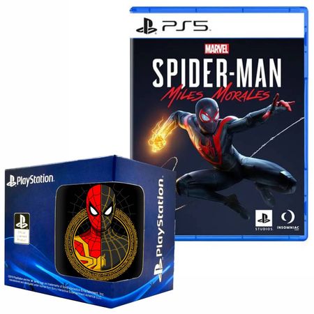 Spiderman miles morales y Taza Sony PS5