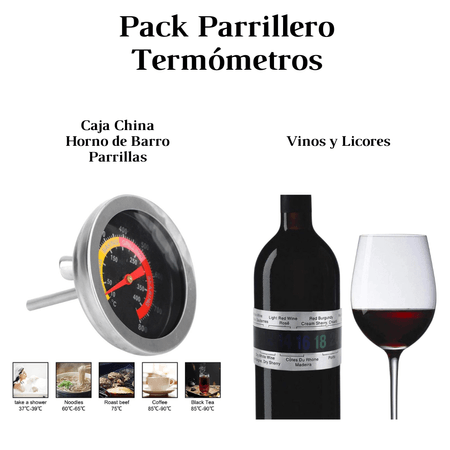 Pack Parrillero Termómetros Parrilla Caja China Vinos y Licores