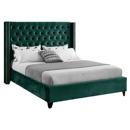 Cama Tapizada Capitoné LeMueble 2 plazas Verde Olivo