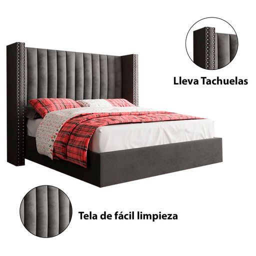 Cama Tapizada Capitoné LeMueble 2 plazas Plomo Oscuro - Promart