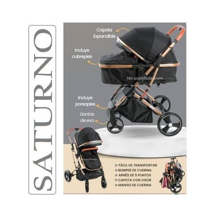 Coche Cuna Moisés de Lujo Saturno Ebaby EB126 Negro