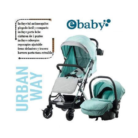 Coche Moisés Con Portabebe Asiento Intercambiable Ebaby Urban Way Celeste