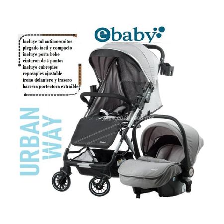 Coche Moisés Con Portabebe Asiento Intercambiable Ebaby Urban Way Gris