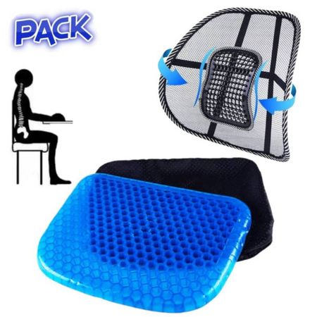 Combo Asiento Gel y Respaldar Lumbar Oficina Auto Grey