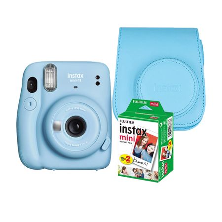 Camara Fujifilm Instax Mini 11 Celeste+Pack de Peliculax20+Estuche Celeste