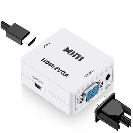Adaptador HDMI Compatible con VGA 1080P Full HD Blanco