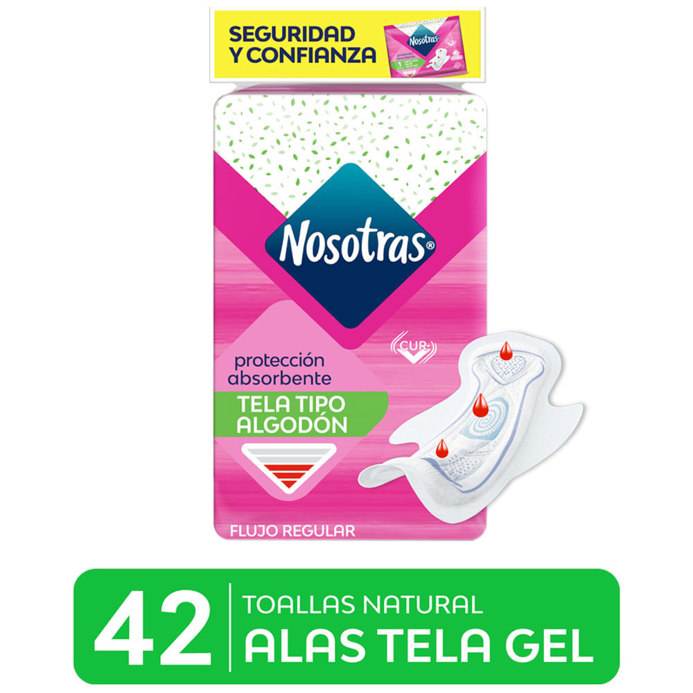 Toallas Higiénicas NOSOTRAS Natural Alas Tela Gel Paquete 42un