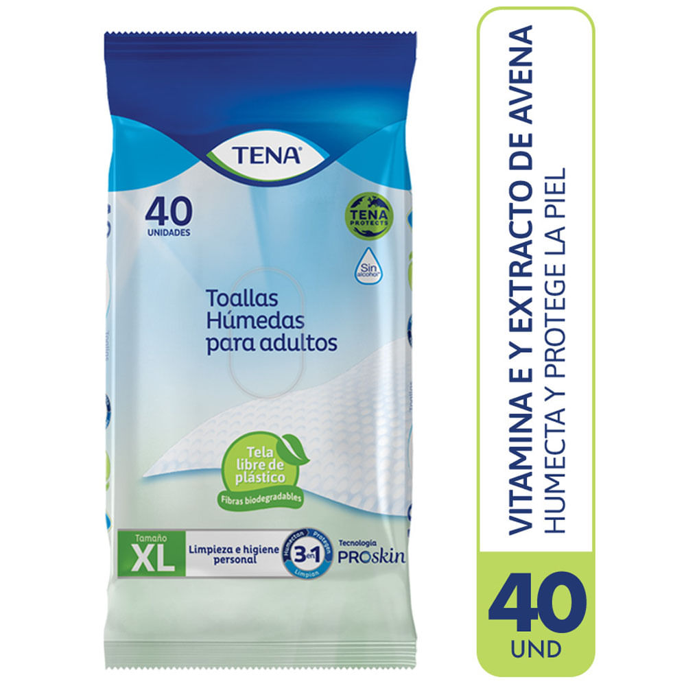 Toallas Húmedas para Adultos TENA 3 en 1 Paquete 40un