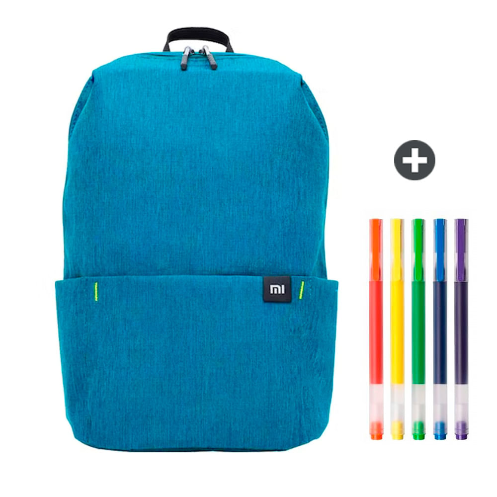 Mochila Xiaomi small backpack 20L Verde (Brilliant Blue) + Pack Lapiceros  Tinta gel Xiaomi Colorful