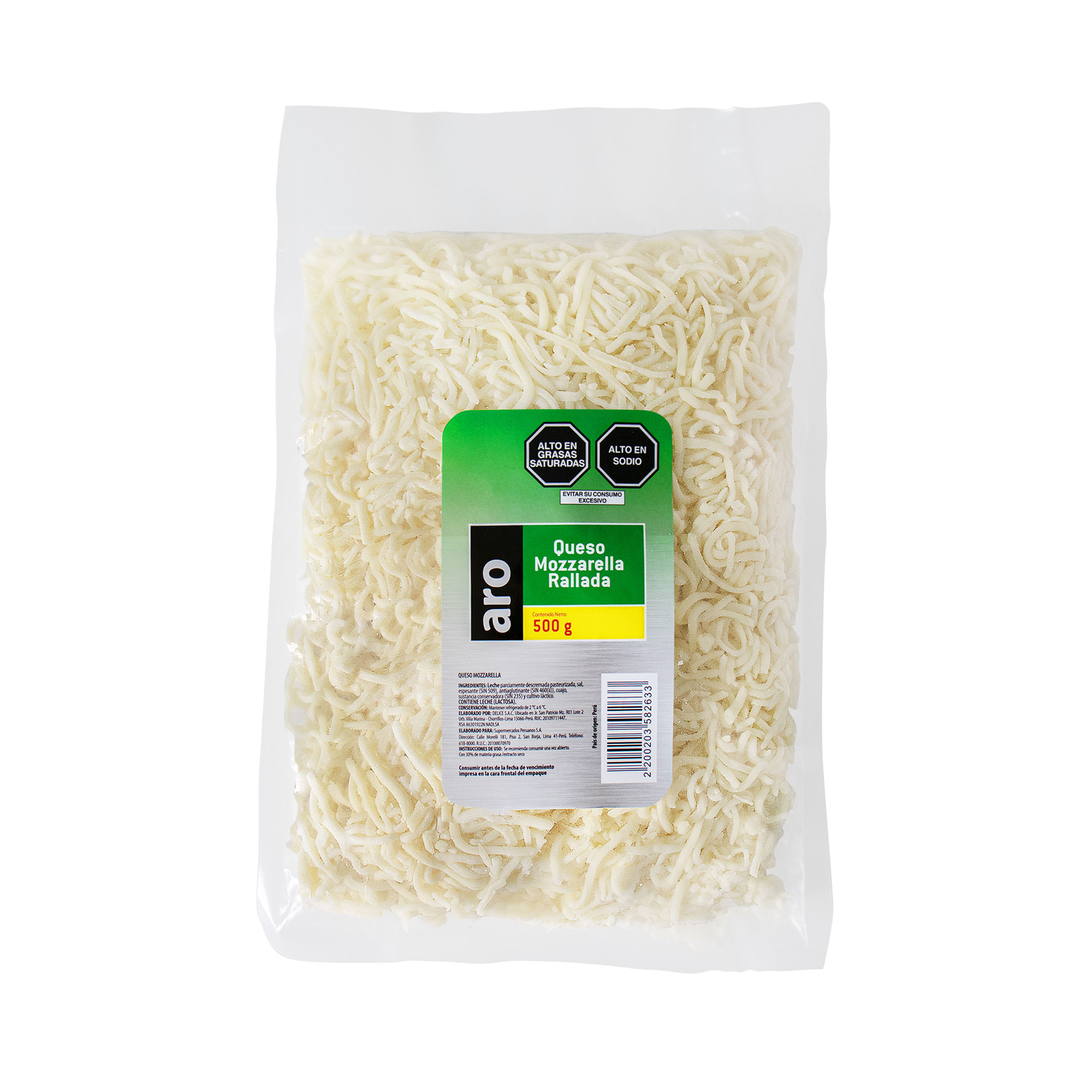 Queso Rallado Mozzarella ARO Paquete 500g