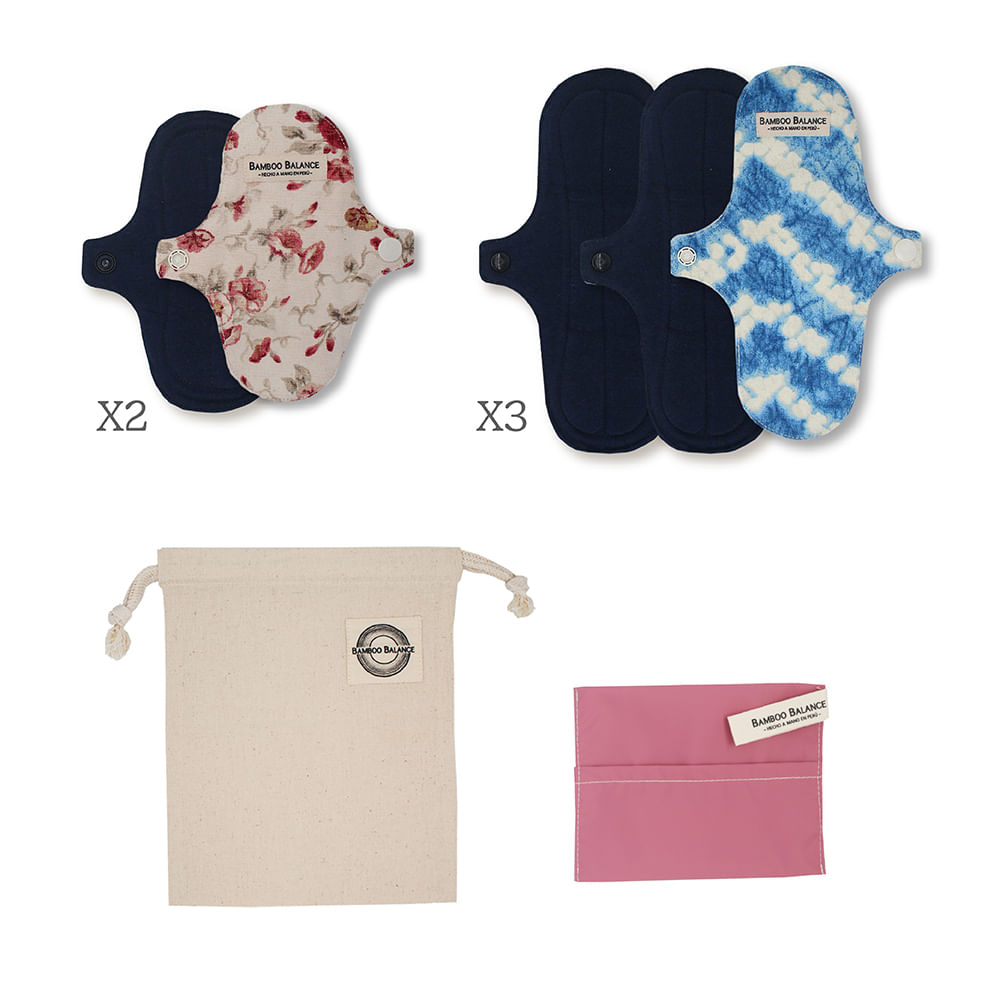Toalla Higiénica de Tela Bamboo Balance Pack Flujo Leve Azul Marino