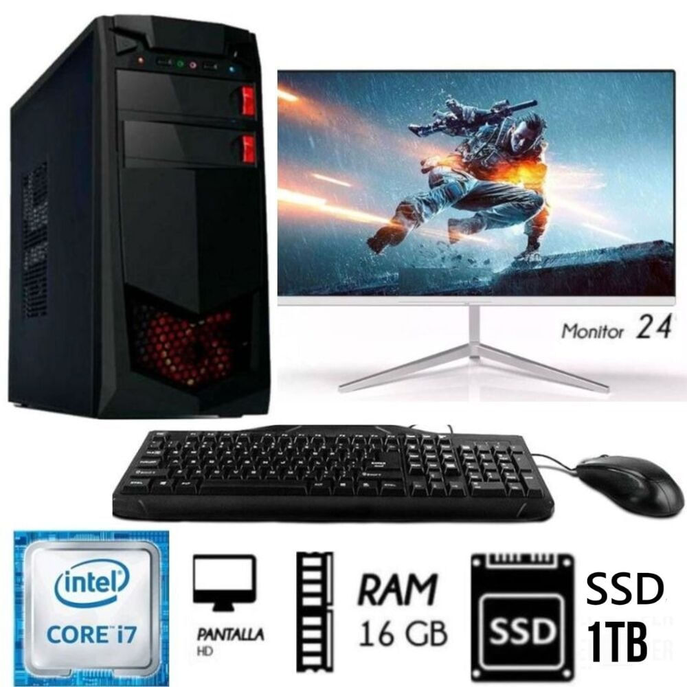 Computadora Pc intel Core i7 3.2ghz Ram 16GB Disco 1TB Monitor 24 Full HD Case 350W